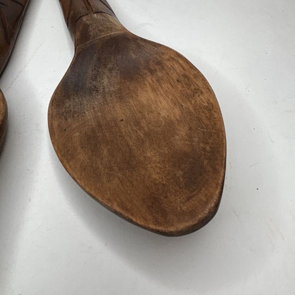 Vintage Made in Philippines 12” Carved Wood Salad Serving Spoon Fork Set MCM - Picture 11 of 16